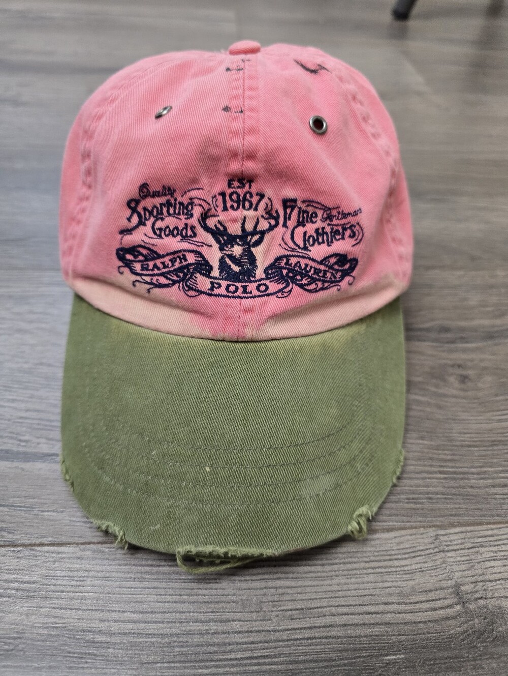⁠Polo Ralph Lauren Vintage distressed sporting goods baseball cap Pink Green